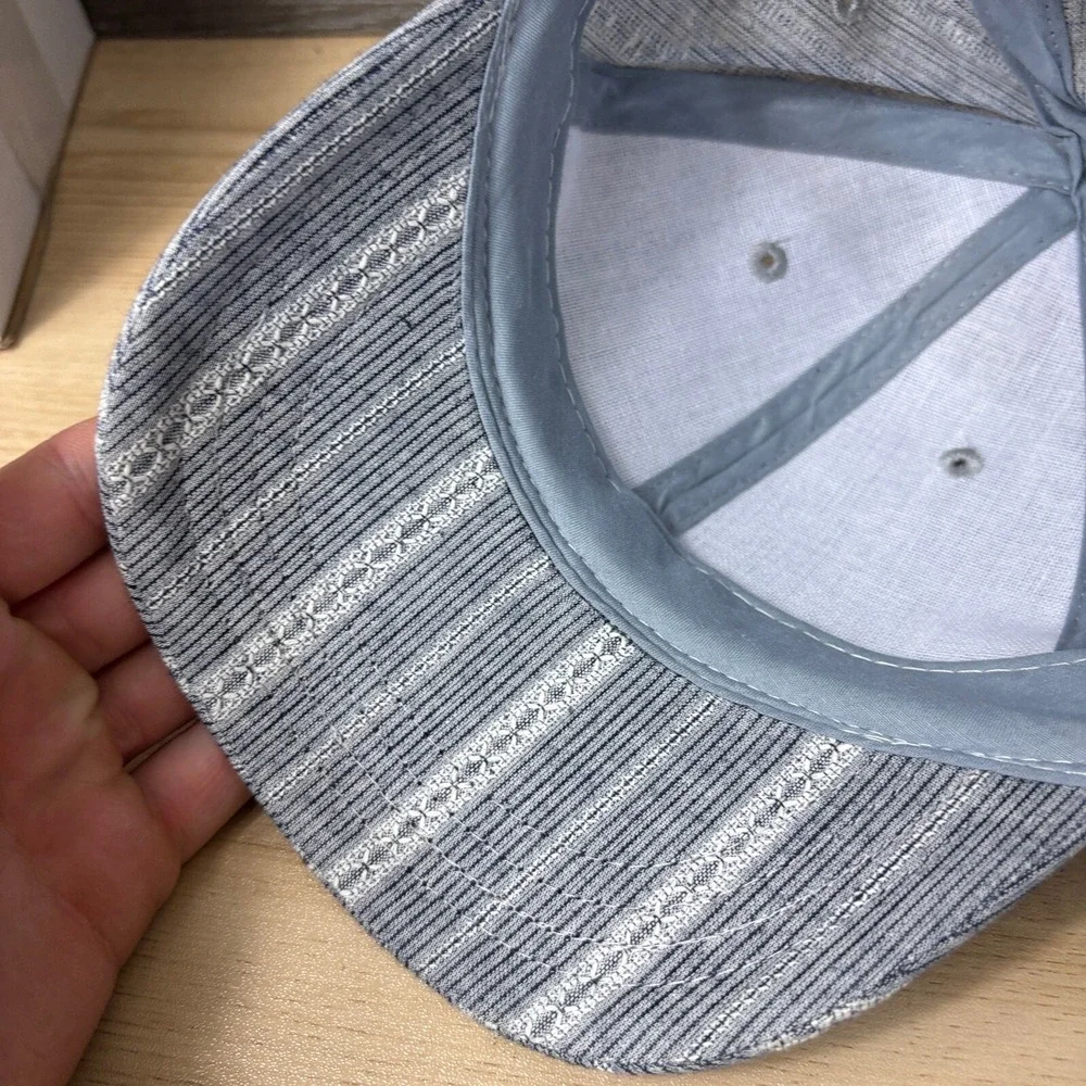 Charming Charlie Hat Cap Strap Back Womens‎ Gray Blue Striped Pattern Adjustable